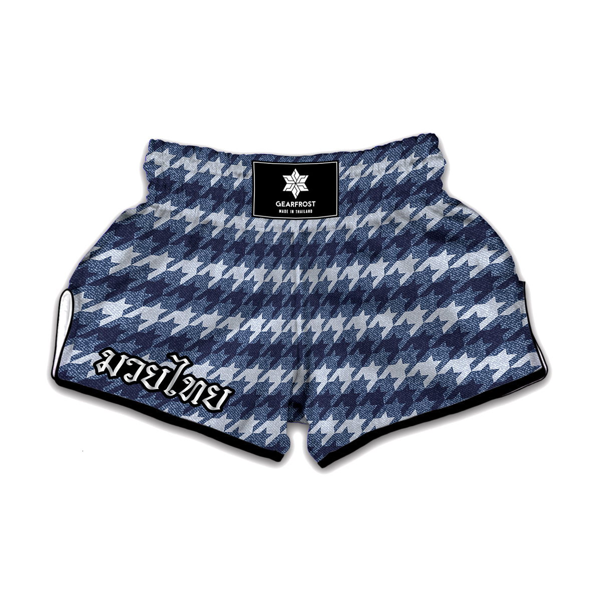 Denim Houndstooth Pattern Print Muay Thai Boxing Shorts