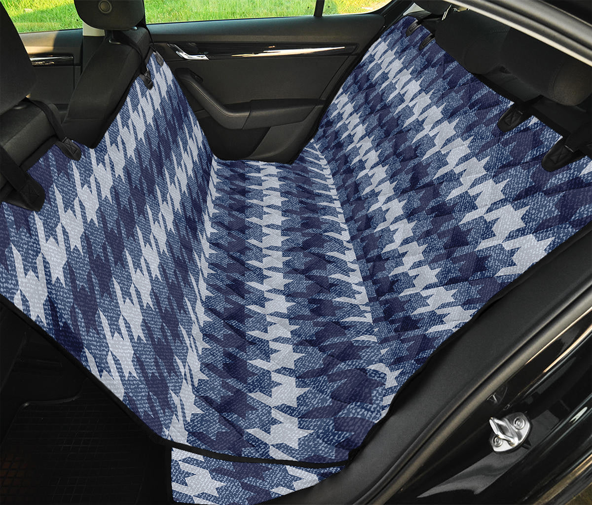 Denim Houndstooth Pattern Print Pet Car Back Seat Cover