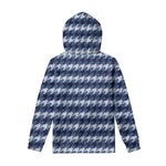 Denim Houndstooth Pattern Print Pullover Hoodie