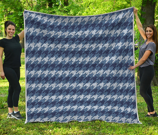 Denim Houndstooth Pattern Print Quilt
