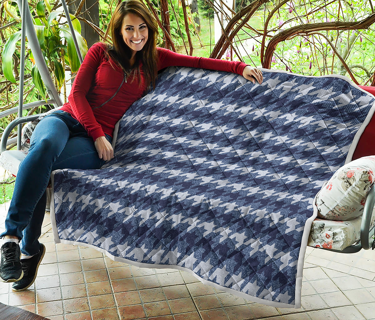 Denim Houndstooth Pattern Print Quilt