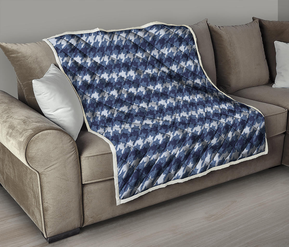 Denim Houndstooth Pattern Print Quilt