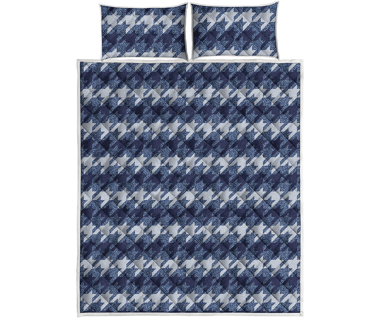 Denim Houndstooth Pattern Print Quilt Bed Set