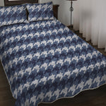 Denim Houndstooth Pattern Print Quilt Bed Set