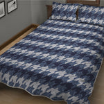 Denim Houndstooth Pattern Print Quilt Bed Set