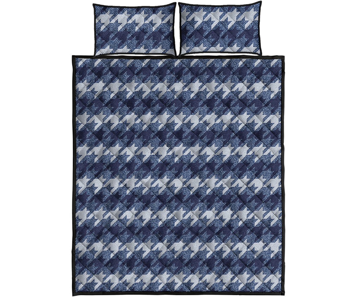 Denim Houndstooth Pattern Print Quilt Bed Set