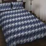 Denim Houndstooth Pattern Print Quilt Bed Set