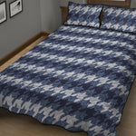 Denim Houndstooth Pattern Print Quilt Bed Set