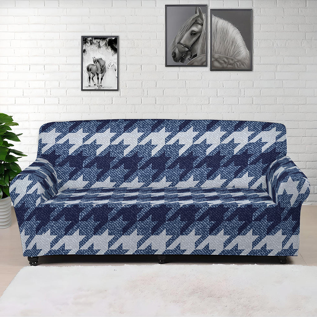 Denim Houndstooth Pattern Print Sofa Cover