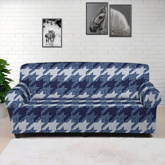 Denim Houndstooth Pattern Print Sofa Cover