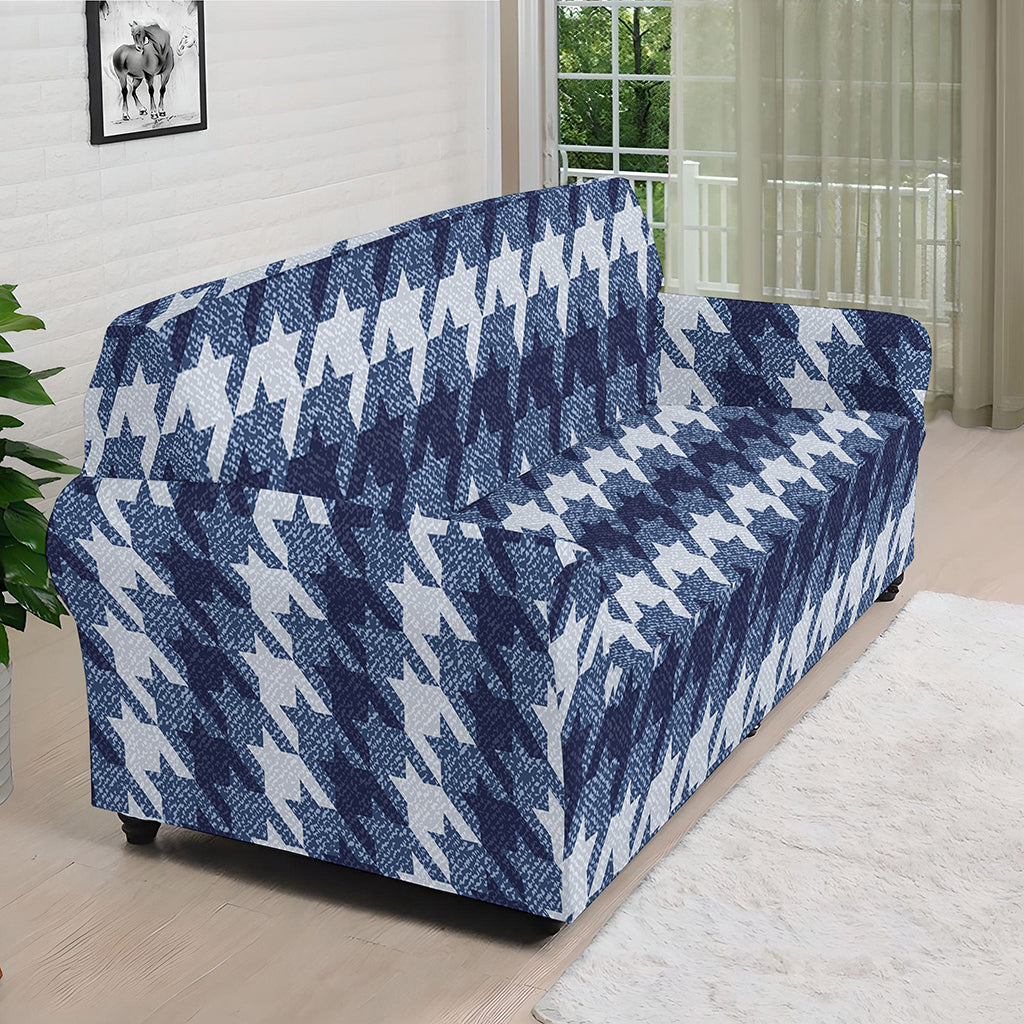 Denim Houndstooth Pattern Print Sofa Cover