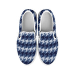 Denim Houndstooth Pattern Print White Slip On Shoes