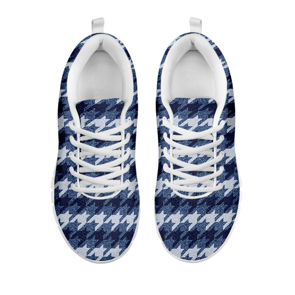 Denim Houndstooth Pattern Print White Sneakers
