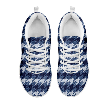 Denim Houndstooth Pattern Print White Sneakers