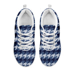 Denim Houndstooth Pattern Print White Sneakers