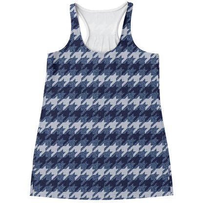 Denim Houndstooth Pattern Print Women's Racerback Tank Top