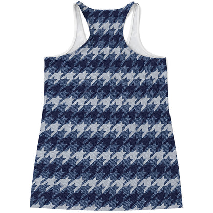 Denim Houndstooth Pattern Print Women's Racerback Tank Top