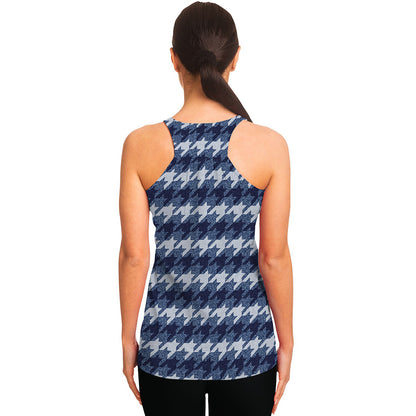 Denim Houndstooth Pattern Print Women's Racerback Tank Top