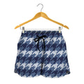 Denim Houndstooth Pattern Print Women's Shorts