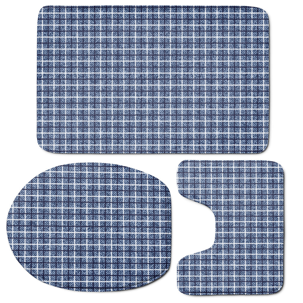 Denim Tattersall Pattern Print 3 Piece Bath Mat Set