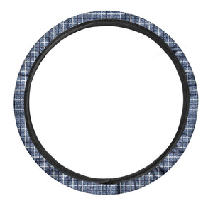 Denim Tattersall Pattern Print Car Steering Wheel Cover