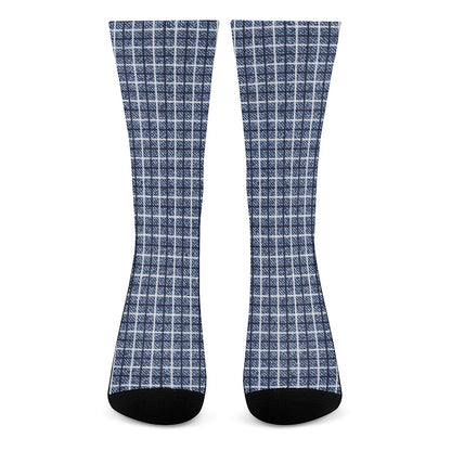 Denim Tattersall Pattern Print Crew Socks