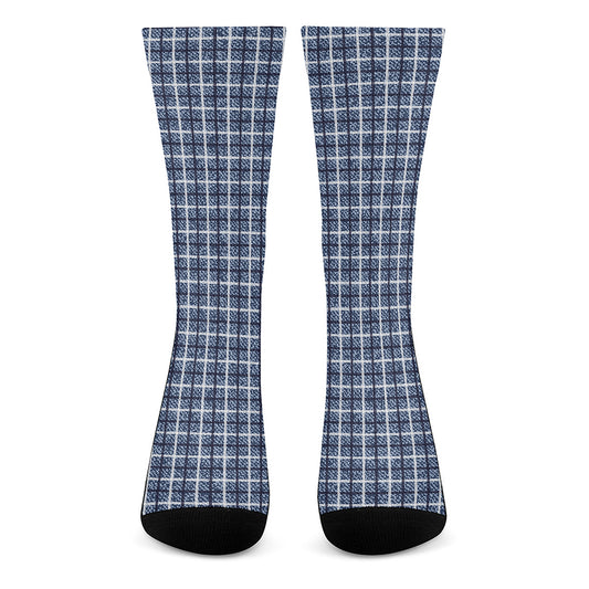 Denim Tattersall Pattern Print Crew Socks