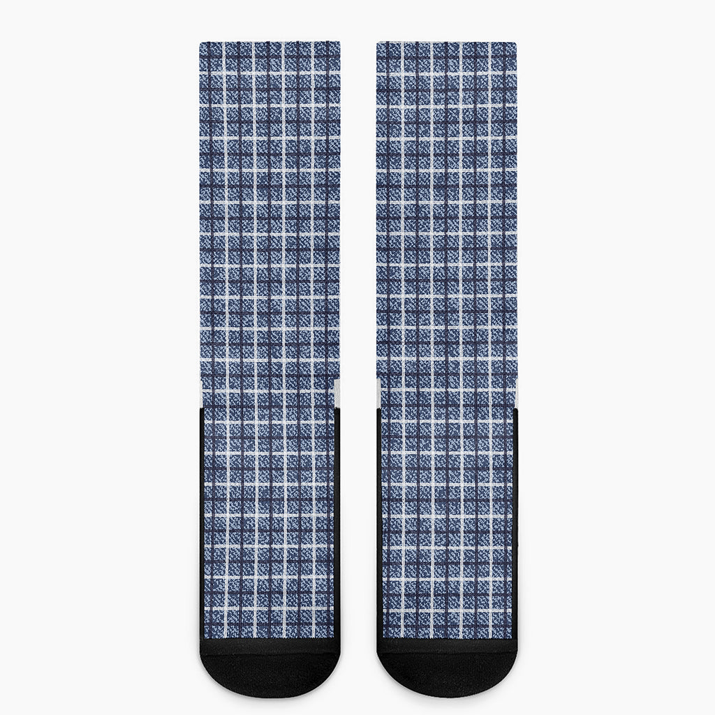 Denim Tattersall Pattern Print Crew Socks