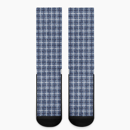Denim Tattersall Pattern Print Crew Socks