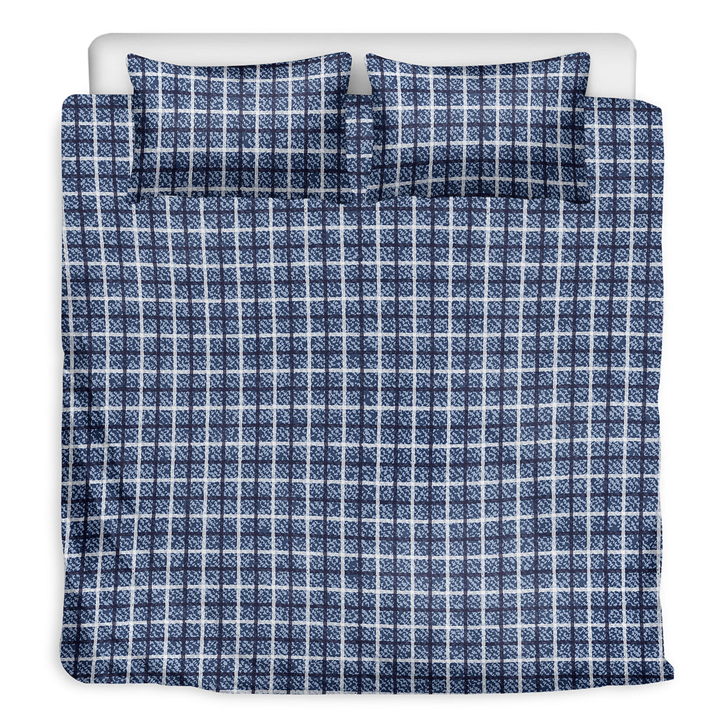 Denim Tattersall Pattern Print Duvet Cover Bedding Set