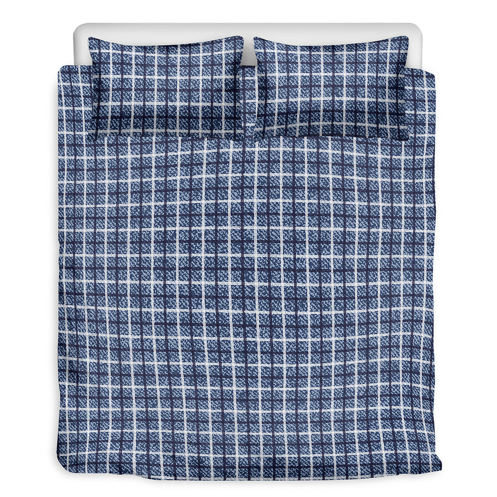 Denim Tattersall Pattern Print Duvet Cover Bedding Set