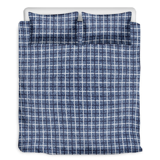 Denim Tattersall Pattern Print Duvet Cover Bedding Set