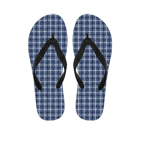 Denim Tattersall Pattern Print Flip Flops