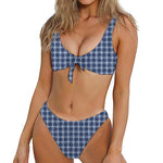 Denim Tattersall Pattern Print Front Bow Tie Bikini