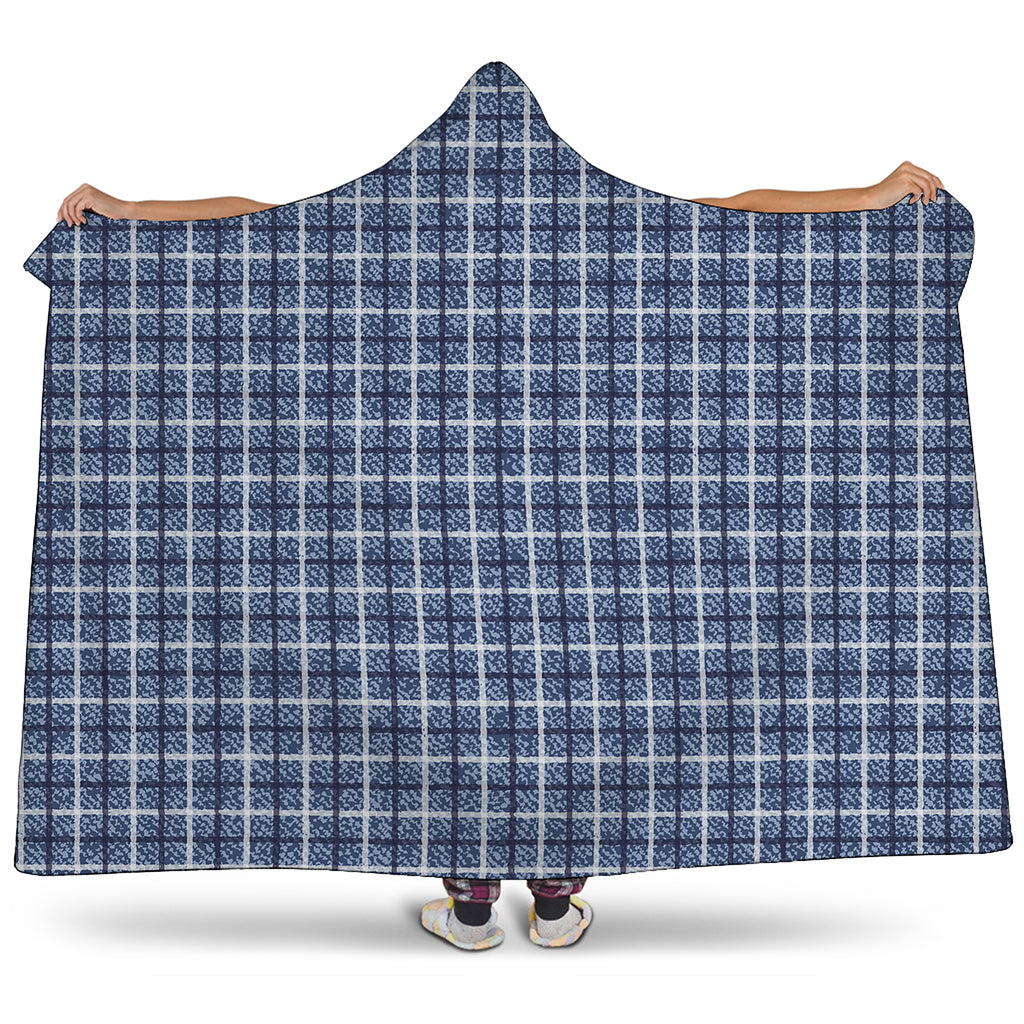 Denim Tattersall Pattern Print Hooded Blanket