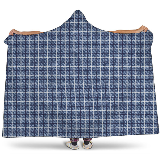 Denim Tattersall Pattern Print Hooded Blanket