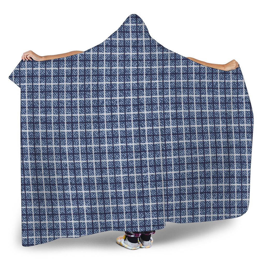 Denim Tattersall Pattern Print Hooded Blanket