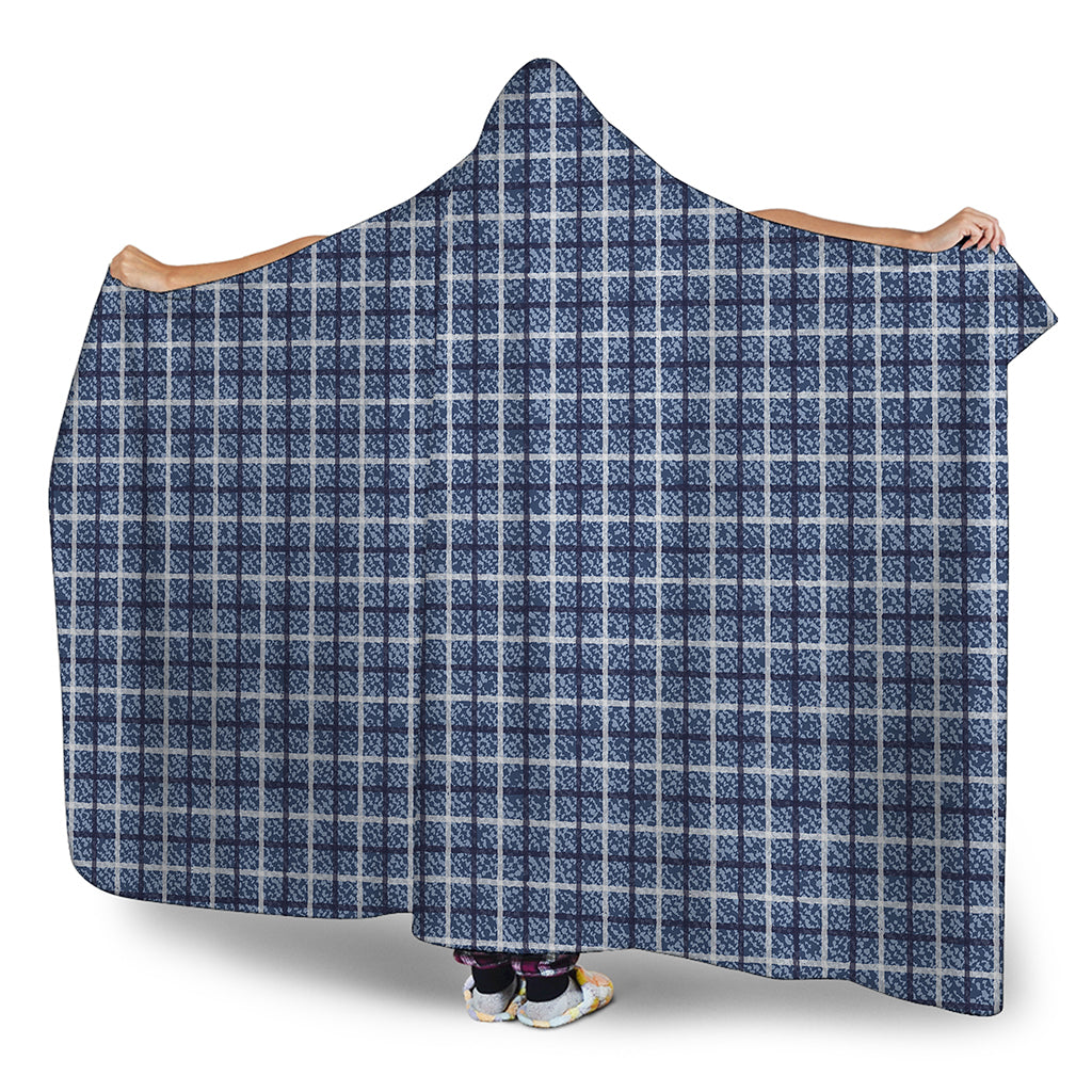 Denim Tattersall Pattern Print Hooded Blanket