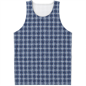 Denim Tattersall Pattern Print Men's Tank Top