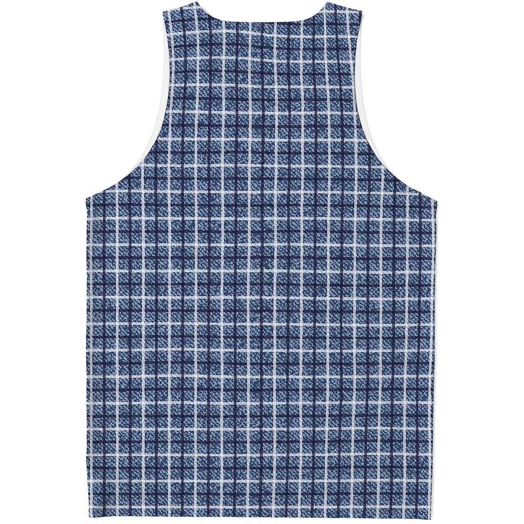 Denim Tattersall Pattern Print Men's Tank Top