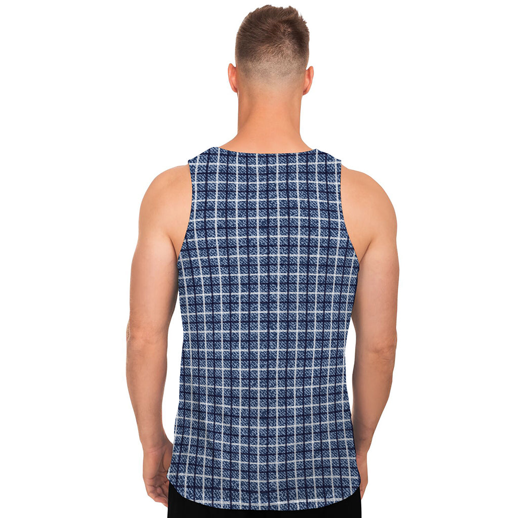 Denim Tattersall Pattern Print Men's Tank Top