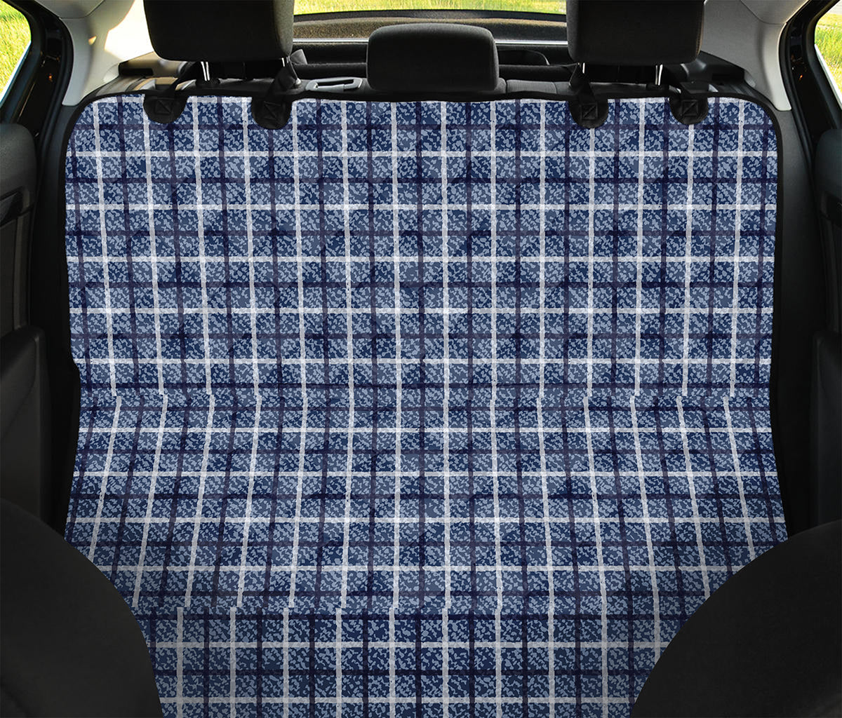 Denim Tattersall Pattern Print Pet Car Back Seat Cover