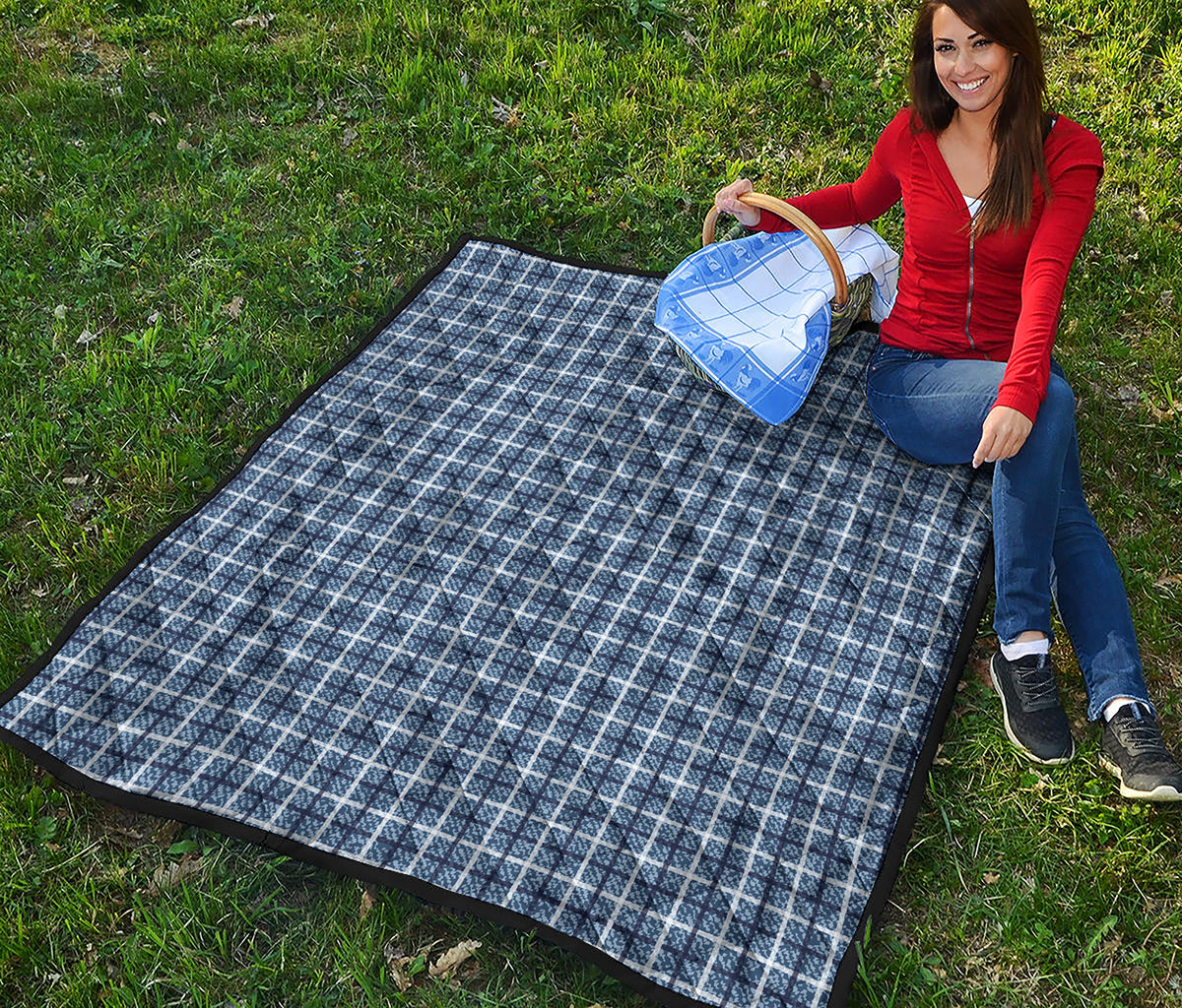 Denim Tattersall Pattern Print Quilt