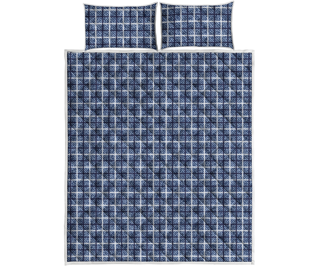 Denim Tattersall Pattern Print Quilt Bed Set