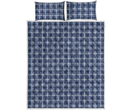 Denim Tattersall Pattern Print Quilt Bed Set