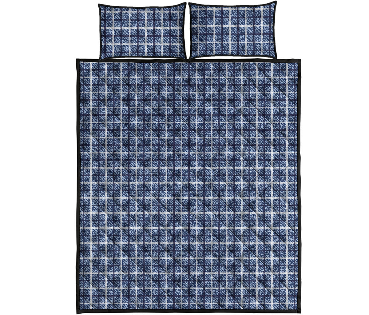 Denim Tattersall Pattern Print Quilt Bed Set