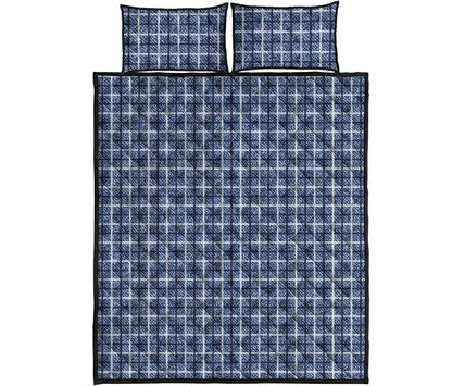Denim Tattersall Pattern Print Quilt Bed Set