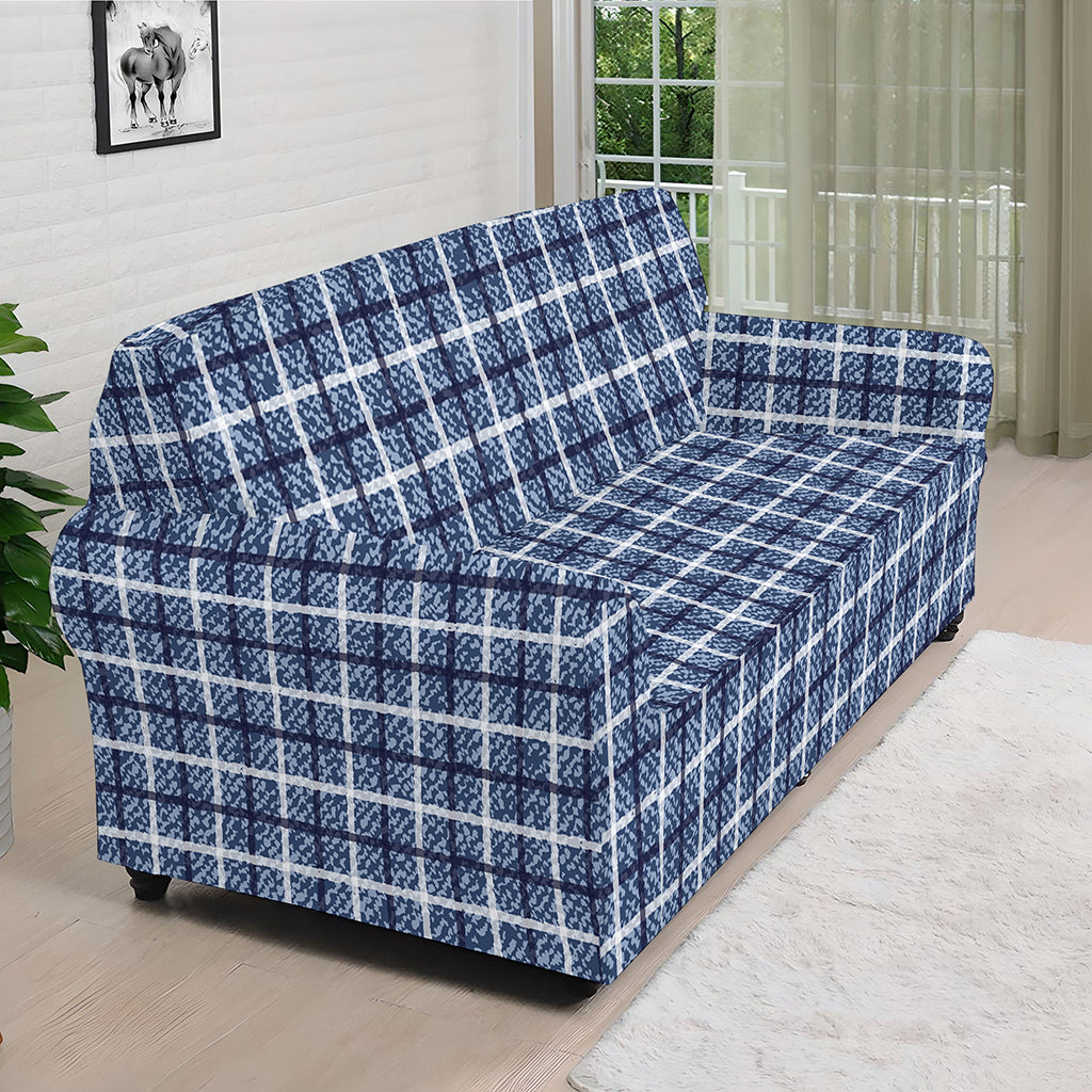 Denim Tattersall Pattern Print Sofa Cover