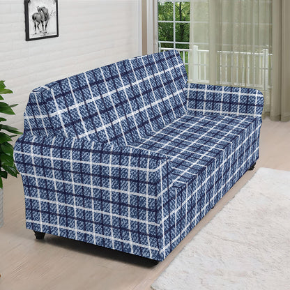 Denim Tattersall Pattern Print Sofa Cover