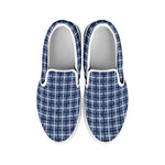 Denim Tattersall Pattern Print White Slip On Shoes